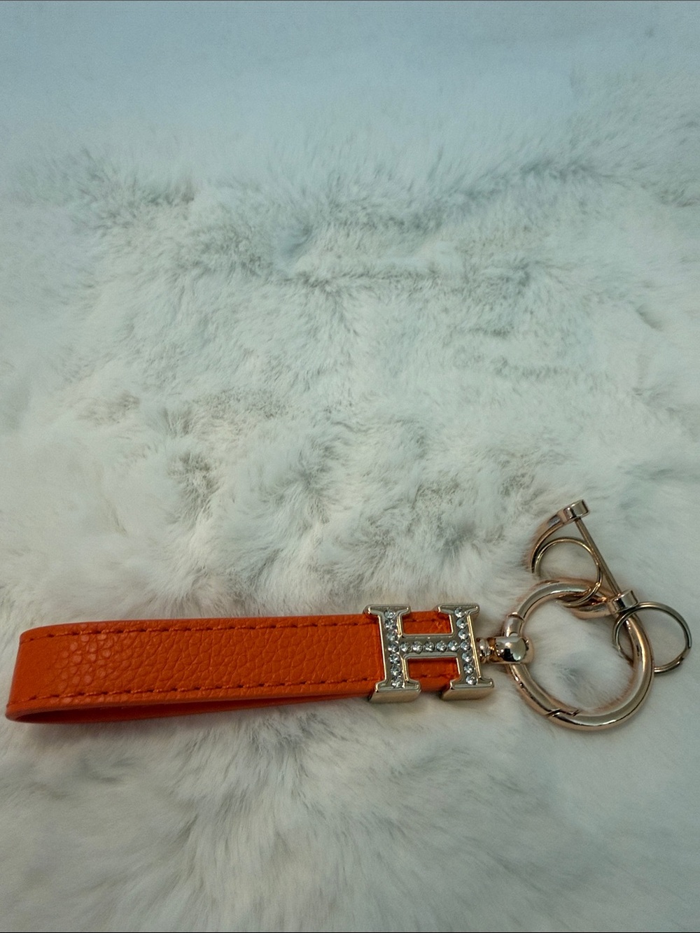 NWOT Orange Leather Key & Card Holder with H Charm